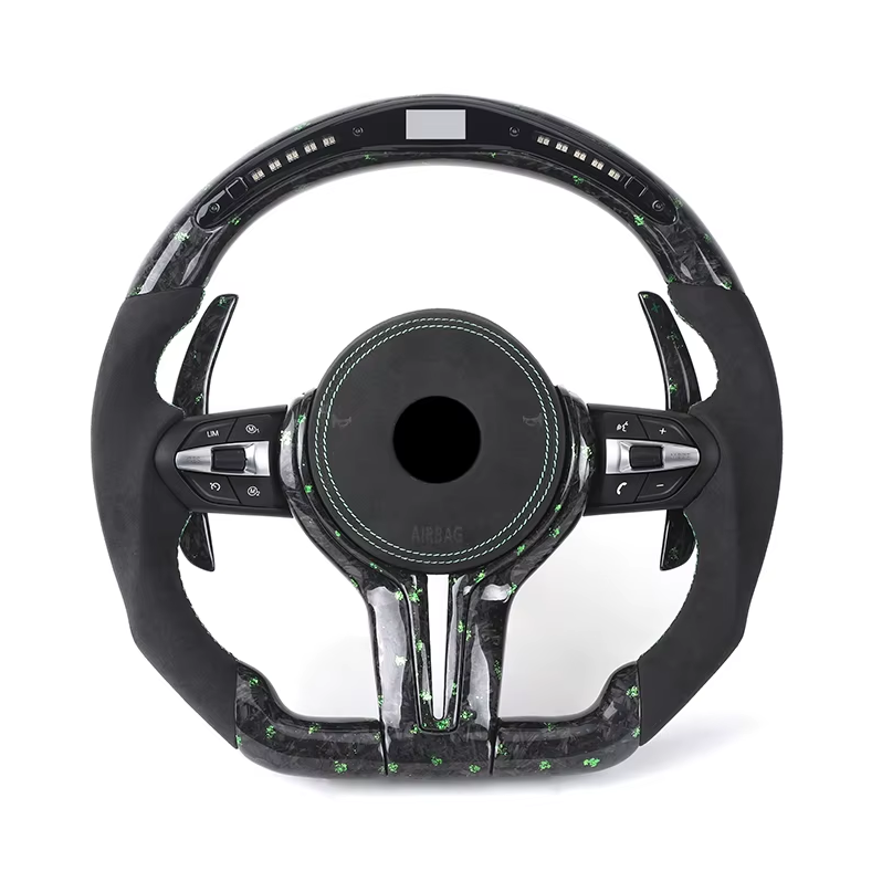 Anpassad ratt i halv Alcantara, Grön/svart, Kolfiber, LED för BMW F01-F90
