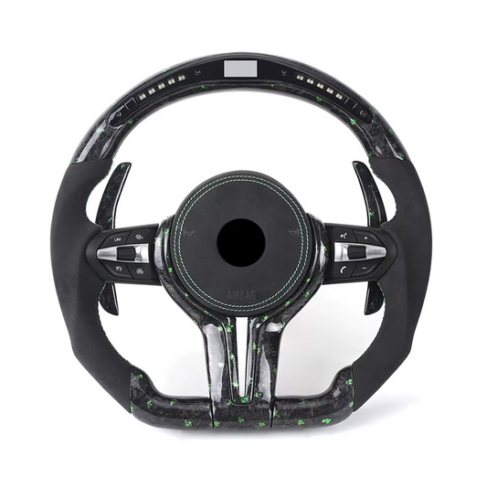 Anpassad ratt i halv Alcantara, Grön/svart, Kolfiber, LED för BMW F01-F90